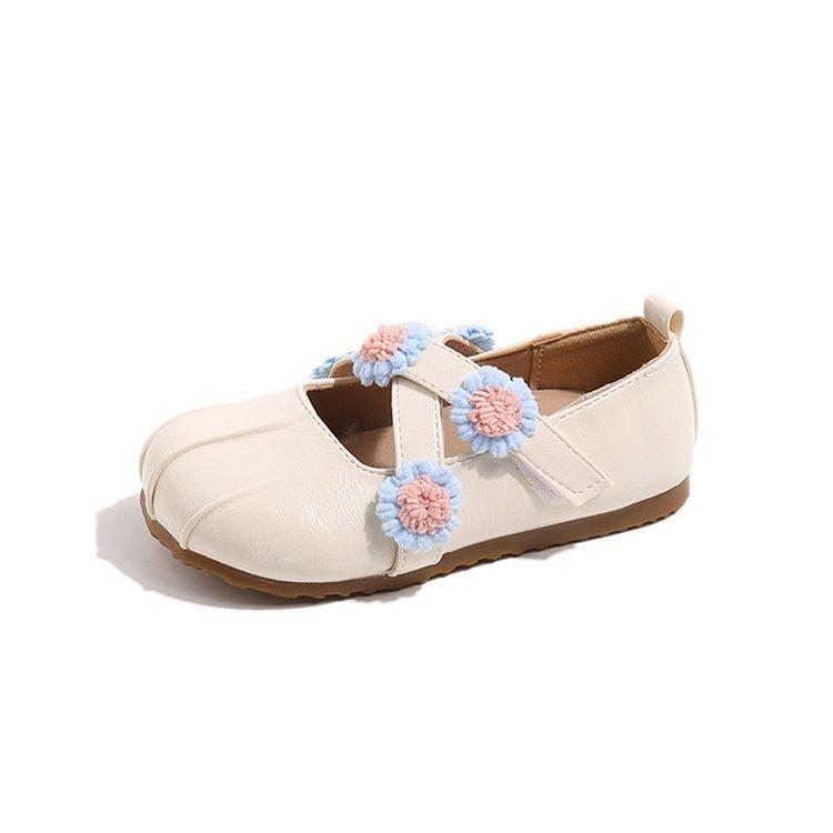 Girl Princess Shoes 2025 Autumn Children's Korean Version Flower Cross Strap Mary Jane Shoes Leather Shoes Little Girl Shoes