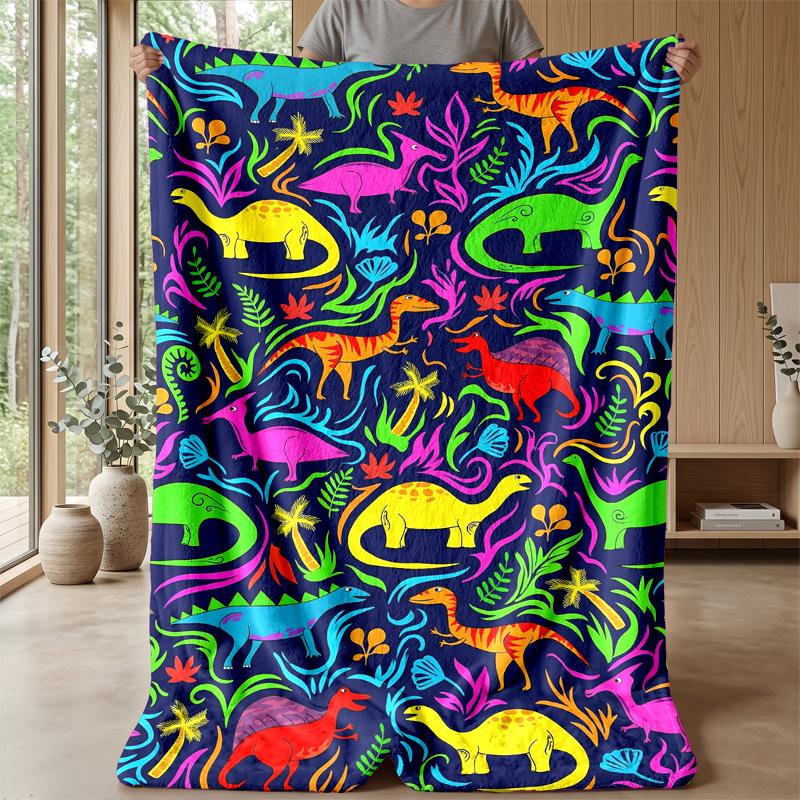 Neon Dinosaur Artwork Theme blanket Lightweight Warm Flannel Blanket Decorative Throw Blanket for Home Decoration