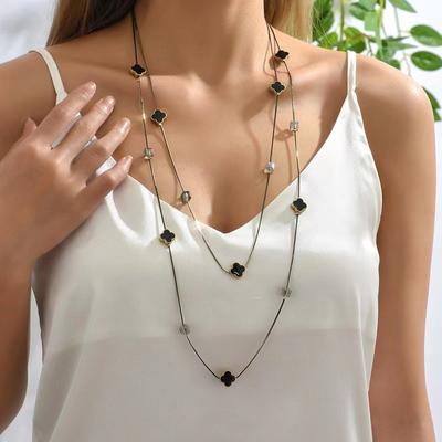 Four Leaf Clover Multi-Layered Long Sweater Chain Autumn and Winter Women's Necklace