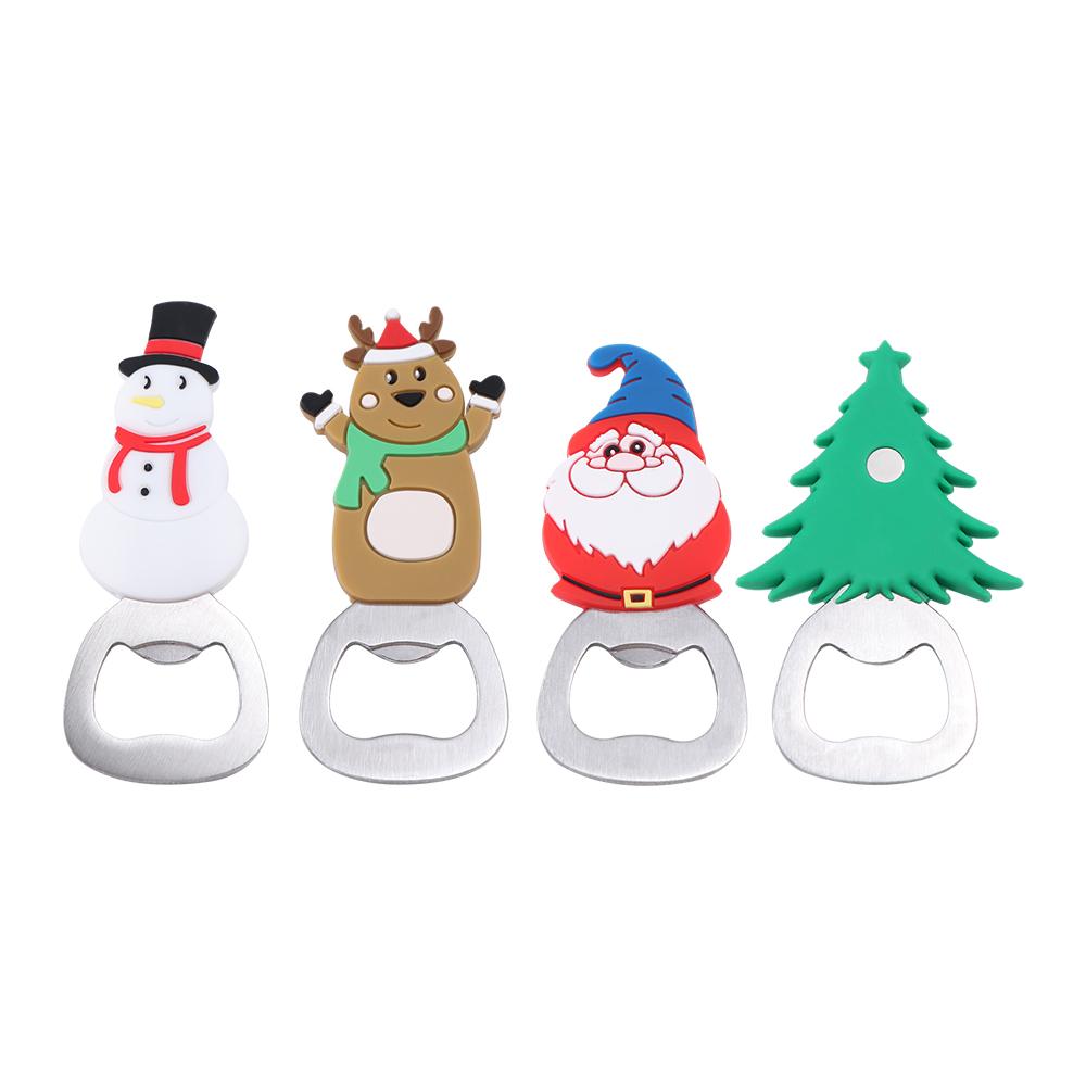 Silicone Pattern Bottle Opener Santa Elk Snowman Beer Starter Christmas Beer Opener  Party Favors