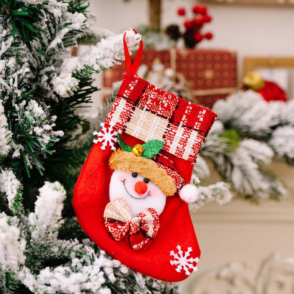 Trimmed Plaid Festive Mini Christmas Stocking With Bell For Joyful Holiday Decor