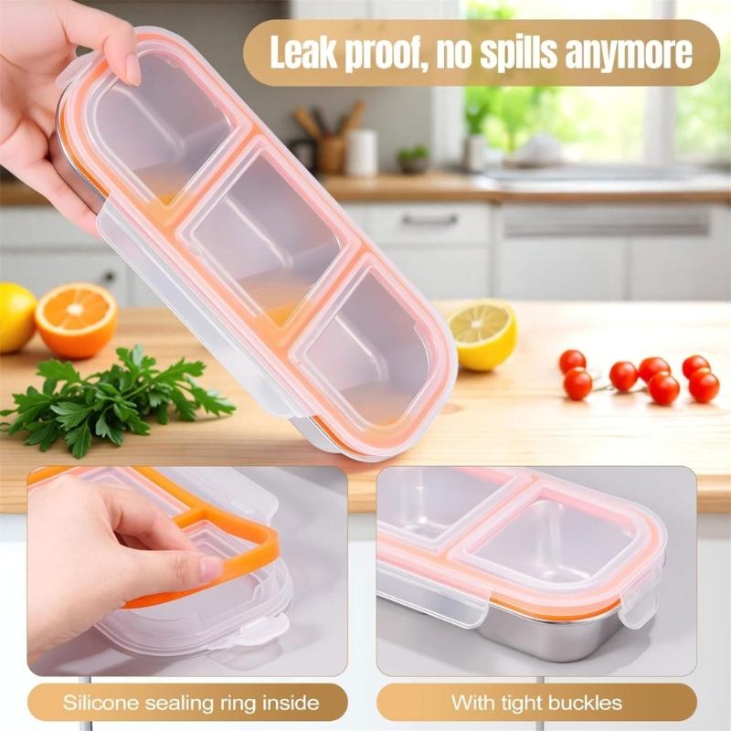 Stainless Lunchbox Box Multisection Compartments With Lid Snacks Container For Adults Kids Outdoor Use