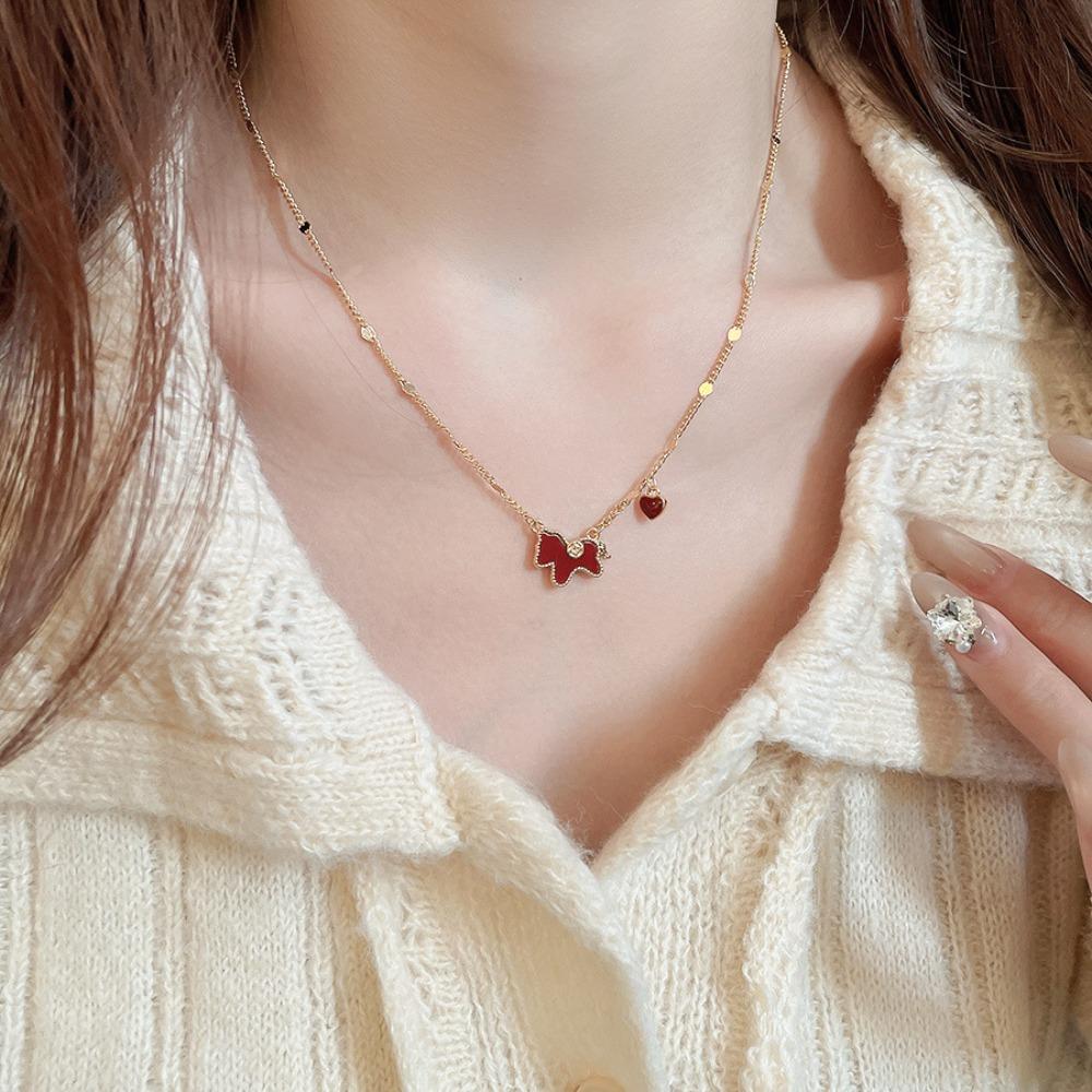 Zodiac Horse Pendant Necklace Cute New Year Collarbone Chain Red Pony Necklace New Year Gift