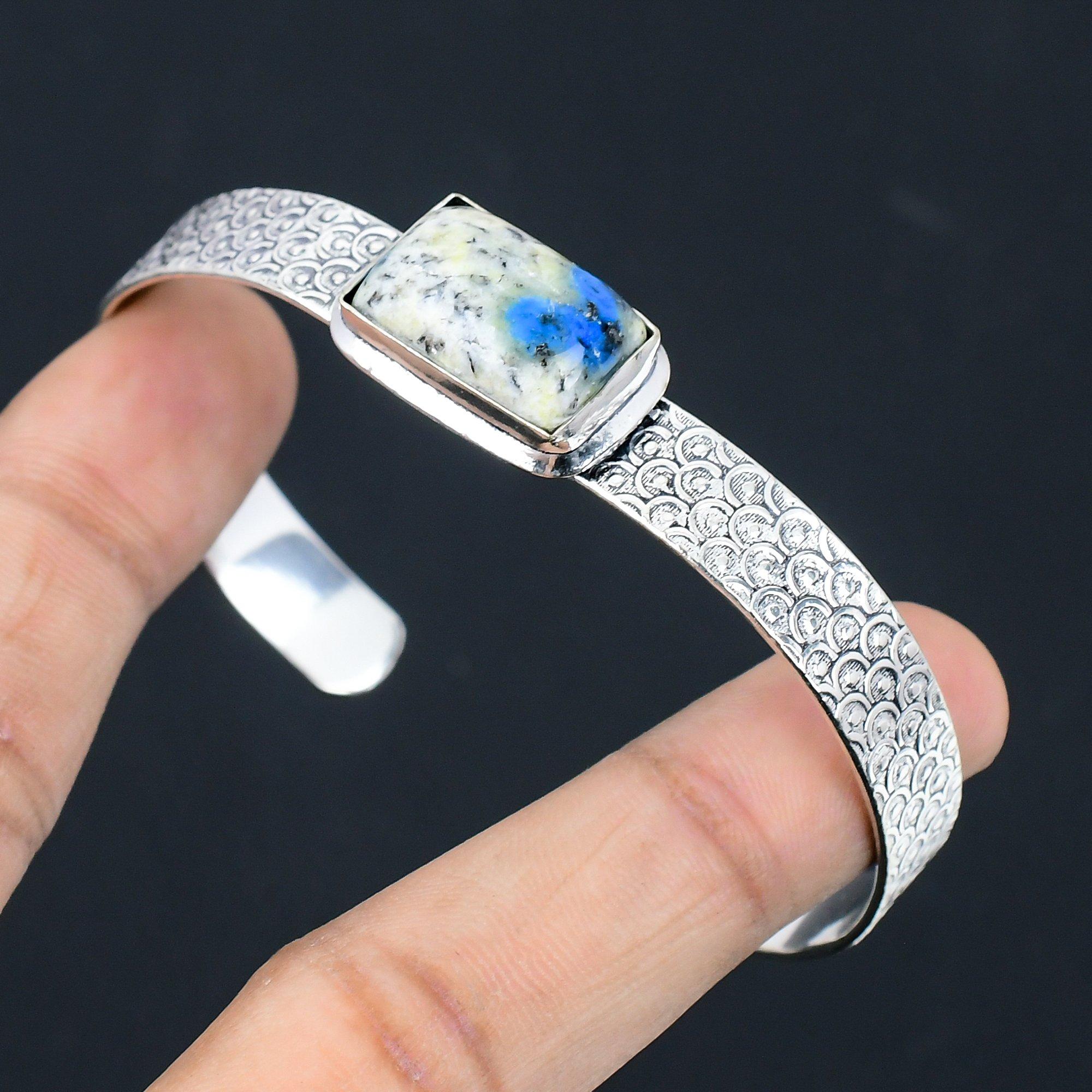 

K2 Jasper Gemstone Birthday Handmade Wedding Bangle Jewelry 925 Sterling Silver Adjustable