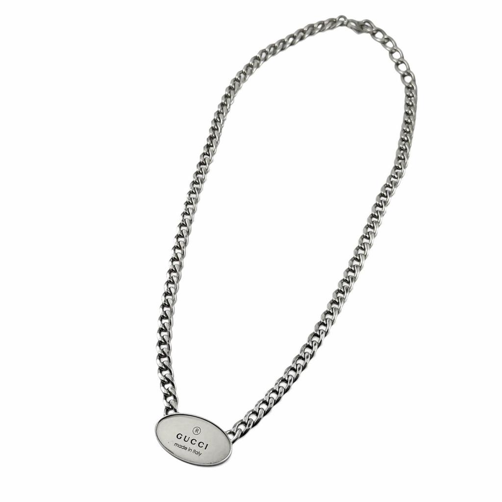 Very Good GUCCI Necklace Trademark Oval Plate Chain Silver AG925 Mens 797142 Used