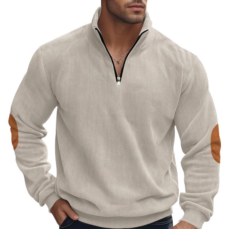 Autumn Half Zipper Men'S Long-Sleeved Sweater Heavy Corduroy Stand-Up Collar Loose Pullover Jacket Men