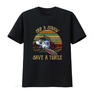 Skip A Straw Save Turtle Print T Shirt for Eco Friendly Earth Day  Vintage Washed Slightly Streetwear Soft Comfortable