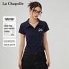 La Chapelle Women's Slim Fit Pleated Polo Short Sleeve T-Shirt with Heart Detail