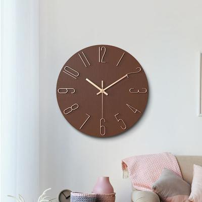 12inch Wall Hanging Clock Round Shape 3D Number Wood Grain Clock Silent Easy Installation Decorative Wall Clock School