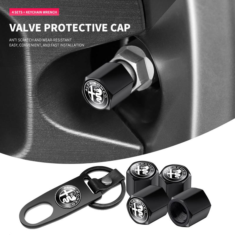Car Keychain Keyring Tire Valve Cap Car Styling Accessories For Alfa Romeo Giulietta GT 159 147 156 Mito Brera Giulia F1 rvcr43