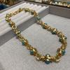 Medieval Vintage Turquoise Buckle Splicing Necklace French Court Premium Sweater Chain Neck Chain