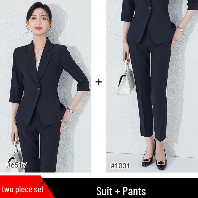 Women's Summer Three-Quarter Sleeve Professional Suit Set for Interviews and Hotel Front Desk Managers