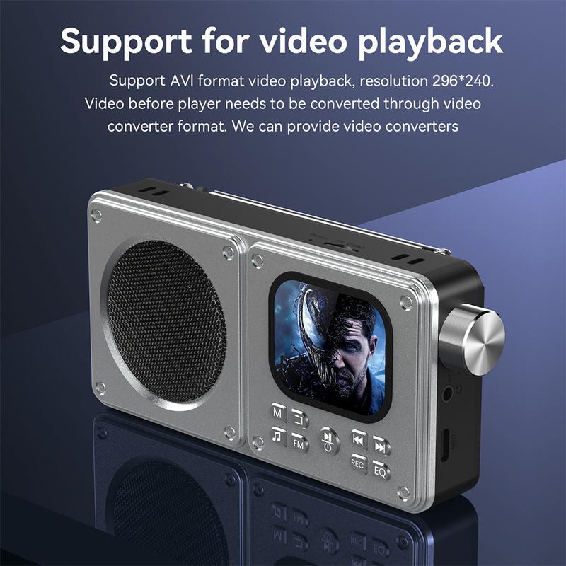 Radio FM portabil MP3 Difuzoare Bluetooth Wireless BT5.4 Cu ecran LCD Ceas Afișare versuri antenă Intrare AUX, card TF, video