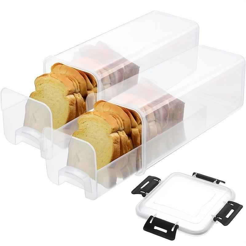 Clear Plastic Airtight Bread Box with Lid Rectangular Food Storage Container Reusable Fresh Keeping Organizer for Kitchen Use