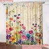 2PC Vintage Letter Floral Sheer Curtains - Nostalgic Watercolor Print Window Drapes for Living Room Bedroom Decor