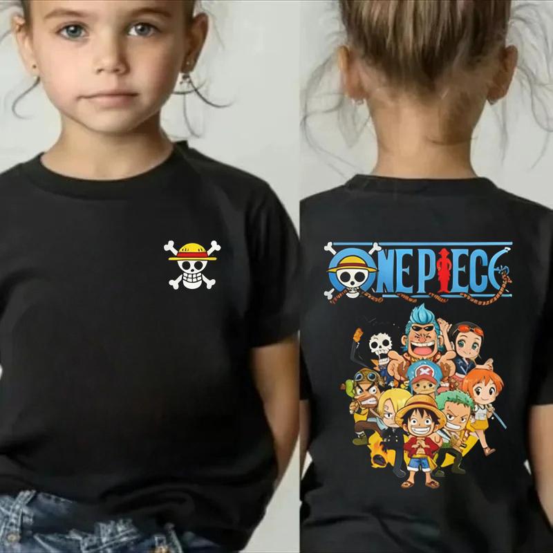 One Piece Japanese Anime Print Cotton TShirt Luffy Zoro Childrens Casual Short Sleeve Tee Kids Luffy Tshirt Family Clothing