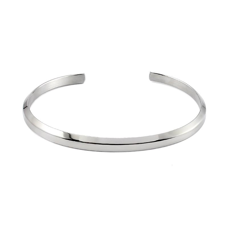 Classic Simple Stainless Steel Bangle Bracelet 4mm Beveled Edge Opening Cuff Bangles Small Silver Gold Color for Women Men