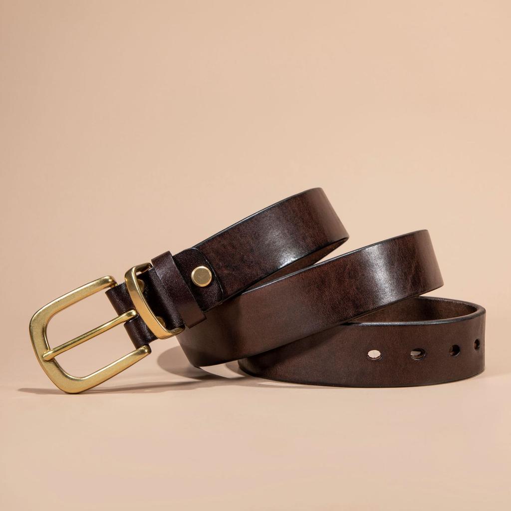First Layer Cowhide Belt, Simple Copper Pin Buckle Men's Decorative Versatile Leather Belt
