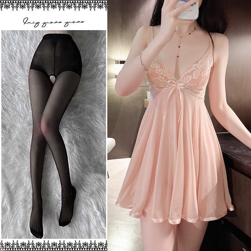 Sexy Lace Camisole Nightdress Set: Enhances Bust, See-Through Lingerie for Women