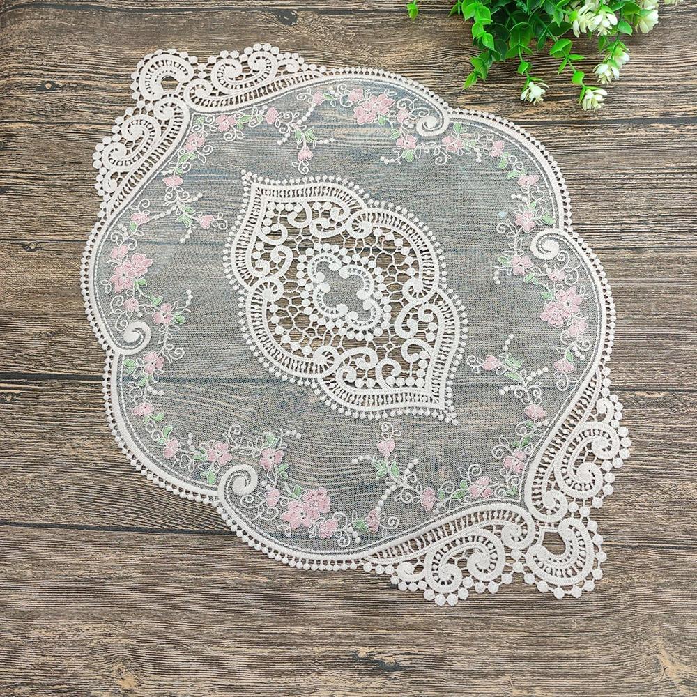 European Style Lace Embroidered Coaster Oval Coffee Drink Pad Dining Table Cover  for Home Decor