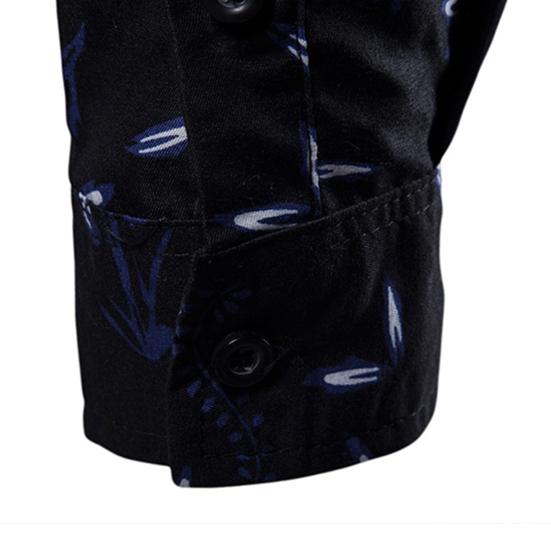 Men Shirt Leaf Print Single-breasted Streetwear Slim-fitting Buttoned Shirt for Spring Summer Autumn Winter