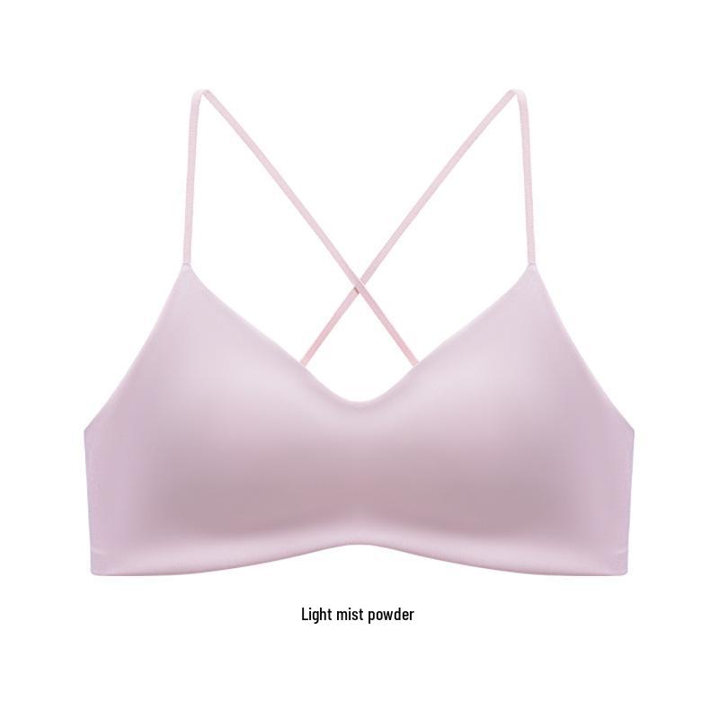 Изящный бесшовный базовый бюстгальтер на тонких бретелях с перекрестной спинкой для лета S (Small)