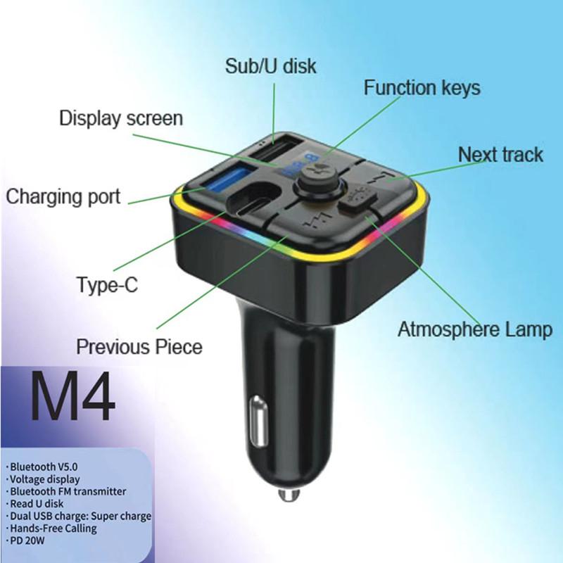 Car MP3 Bluetooth 5.0 FM Transmitter Dual USB 3.1A PD Type-C Fast Charger Colorful Ambient Light Car Accessories Player Kit