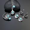 925 Silber Schmucksets Für Damen Party Accessoires Blaue Perlen Weiße Kristall Ohrringe Halskette Anhänger Ring Set