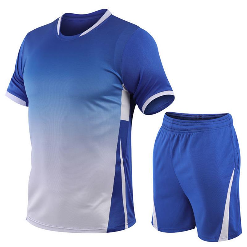 

Спортивный костюм с короткими рукавами. Быстросохнущий дышащий костюм для бега. Градиент цвета. Большой размер. Повседневный летний молодежный тонкий костюм из двух предметов. XL