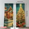 2pcs 2D flat printing Fashionable Christmas Curtains Cozy Christmas Snowing House Tree Gifts Digital Printed Polyester Drapes