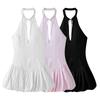 2026 Women's Poplin Halter Neck Balloon Silhouette Short Dress