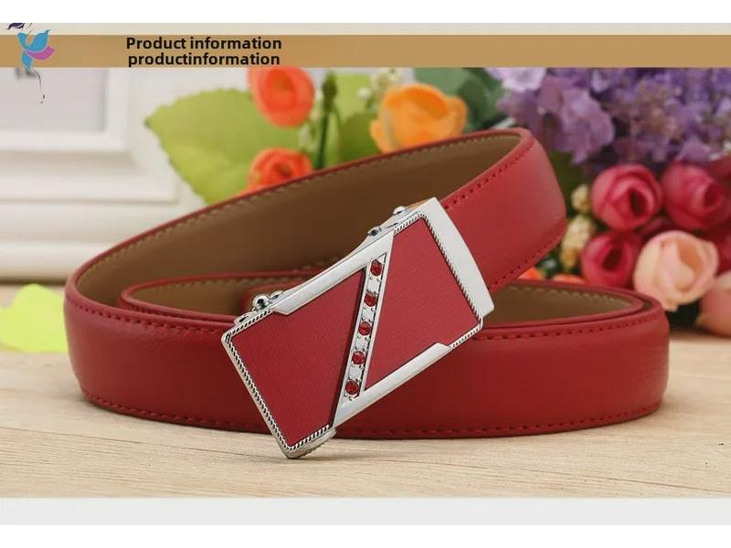Women's Casual Double-Sided Lychee Pattern Leather Belt with Automatic Buckle