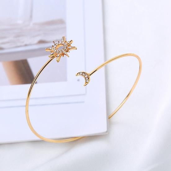 Arm Bracelet for Women, Adjustable Opening C-Shaped Armband, Star Moon Rhinestone Design Arm Cuff, Metal Texture Arm Jewelry