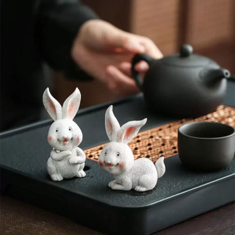 Creative Resin Color-changing Tea Pet Cute Rabbit Model Ornaments  Tea Figurine Animal Decoration Tea Set Decors Accessories