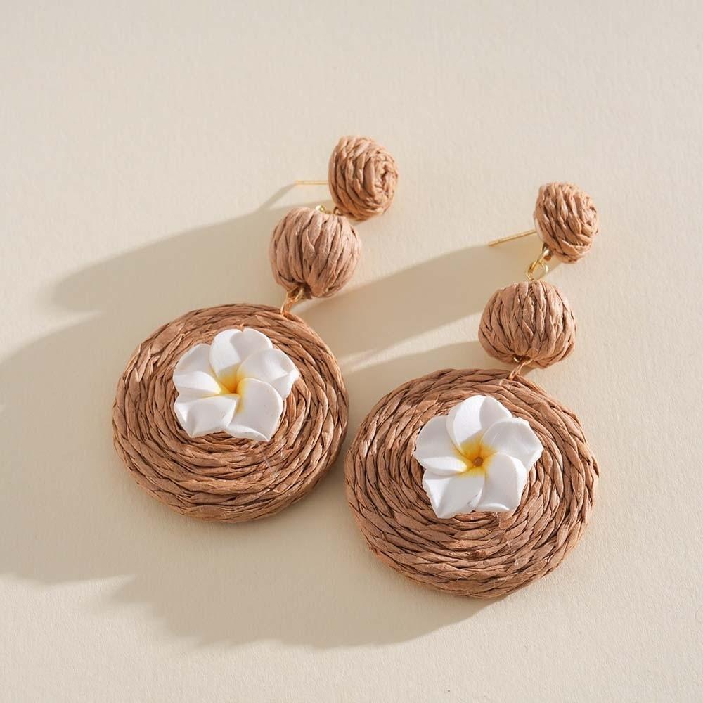 1 pair Ethnic Style Thai Seaside Eardrops Bohemian Style Raffia Grass Earrings  Girls