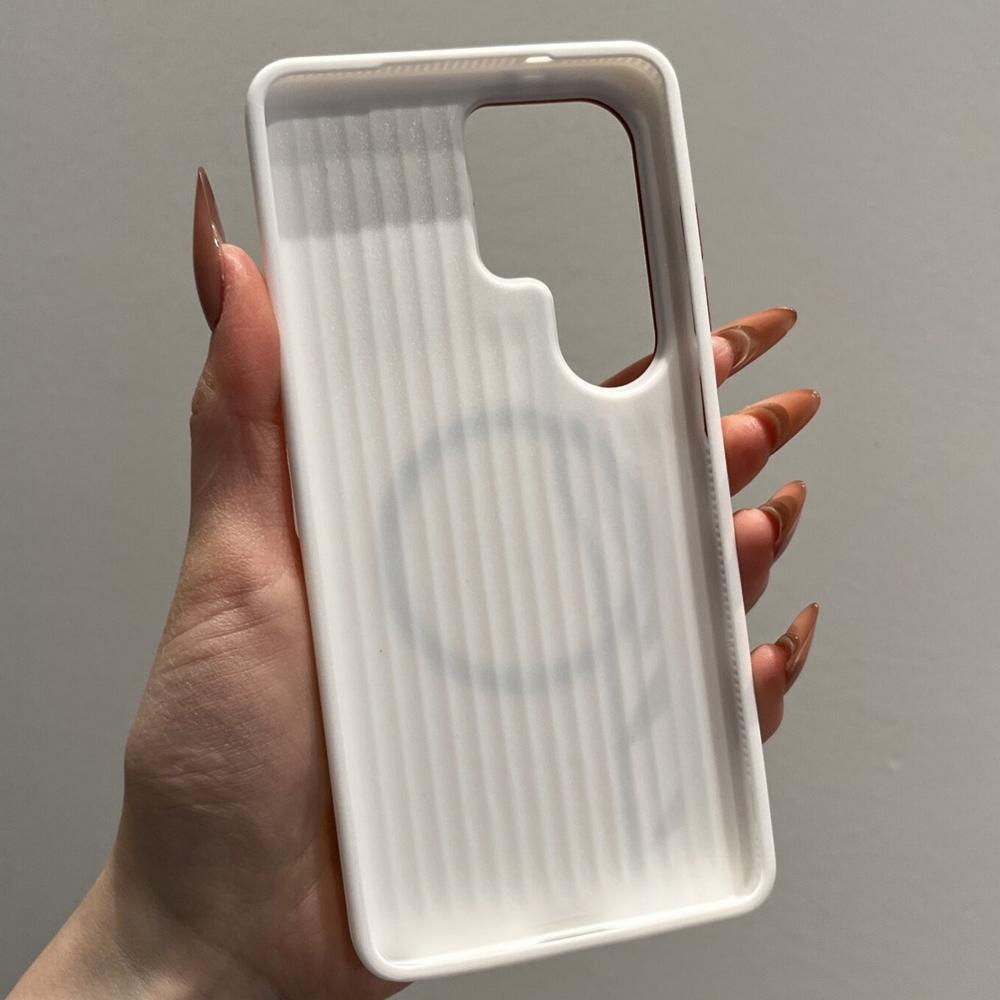 Luxury Color-block Dual-Line for Magsafe Phone Case for Samsung Galaxy S26 Ultra S25 Edge S24 Ultra Plus Orange Lens Frame Cover