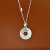 Hetian Jade Blue White Jade S925 Silver Inlaid Safety Ring Pendant Necklace