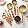 1PC Gold Wooden Handle Stainless Steel Measuring Cup Spoons Baking Tool Coffee Measuring Spoon Set Bartending Scale Accessories