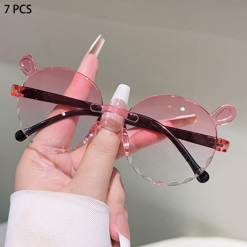 1/7 Pcs Rimless Children Sunglasses Fashion Gradient Multi-color Decor Shades Kids New Trendy Cute Stylish Design Sun Glasses