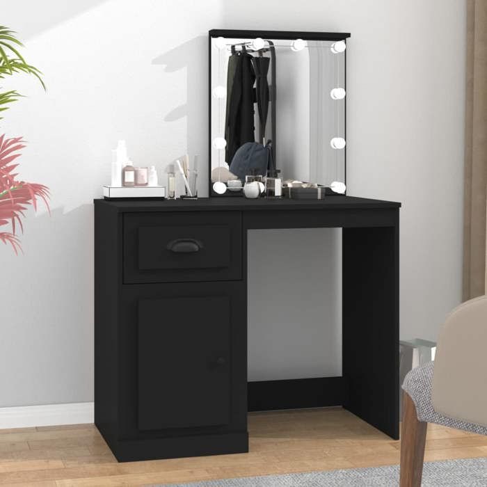 VidaXL Coiffeuse avec LED, Table de Maquillage avec Rangement, Table Cosmétique, Meuble de Chambre à Coucher, Moderne, Noir 816769
