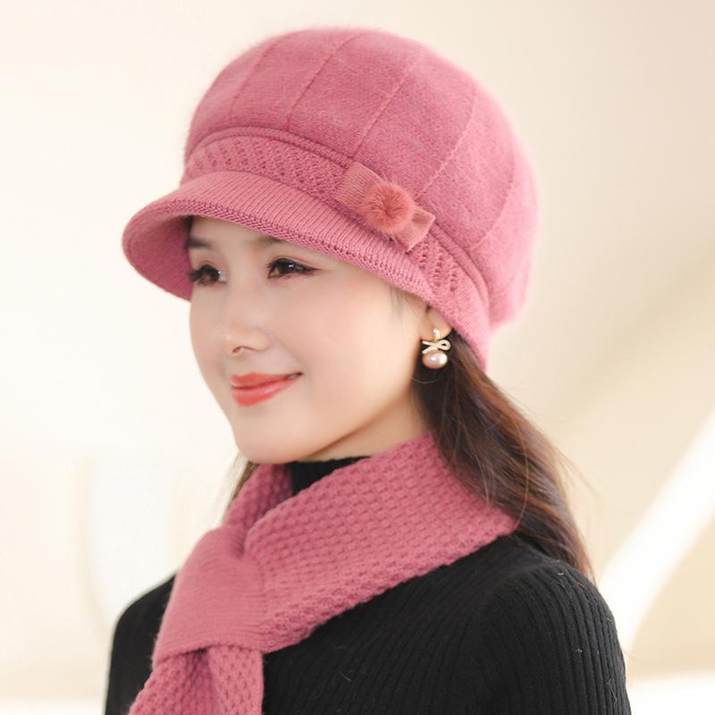 Women's Autumn/Winter Rabbit Fur Knitted Duckbill Hat for Middle-aged and Elderly