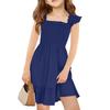 Girls Summer Sleeveless Dress - Square Neck Ruffled Back Short Dress