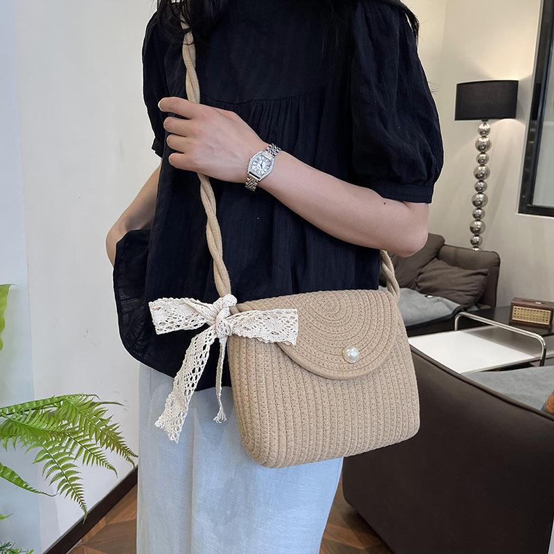 New Summer Casual Handmade Cotton Rope Braided Bag Fashionable Girl Sweet Envelope Bag Trendy Crossbody Bag
