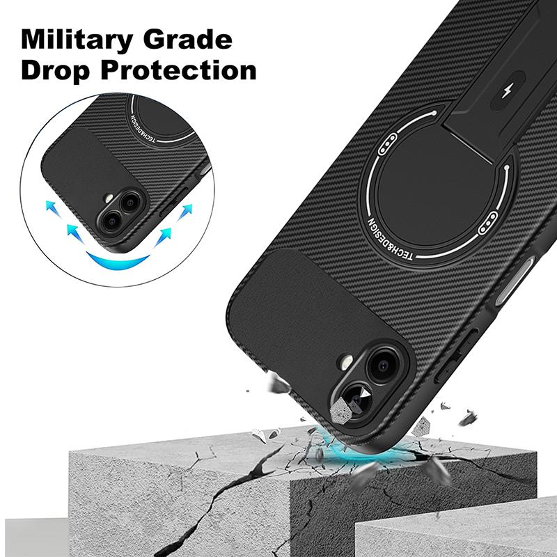 Luxury Black Carbon Fiber Anti Drop Phone Case For Samsung Galaxy A05 A15 A25 A35 A55 M05 F05 Folding Stand Soft Magnetic Cover