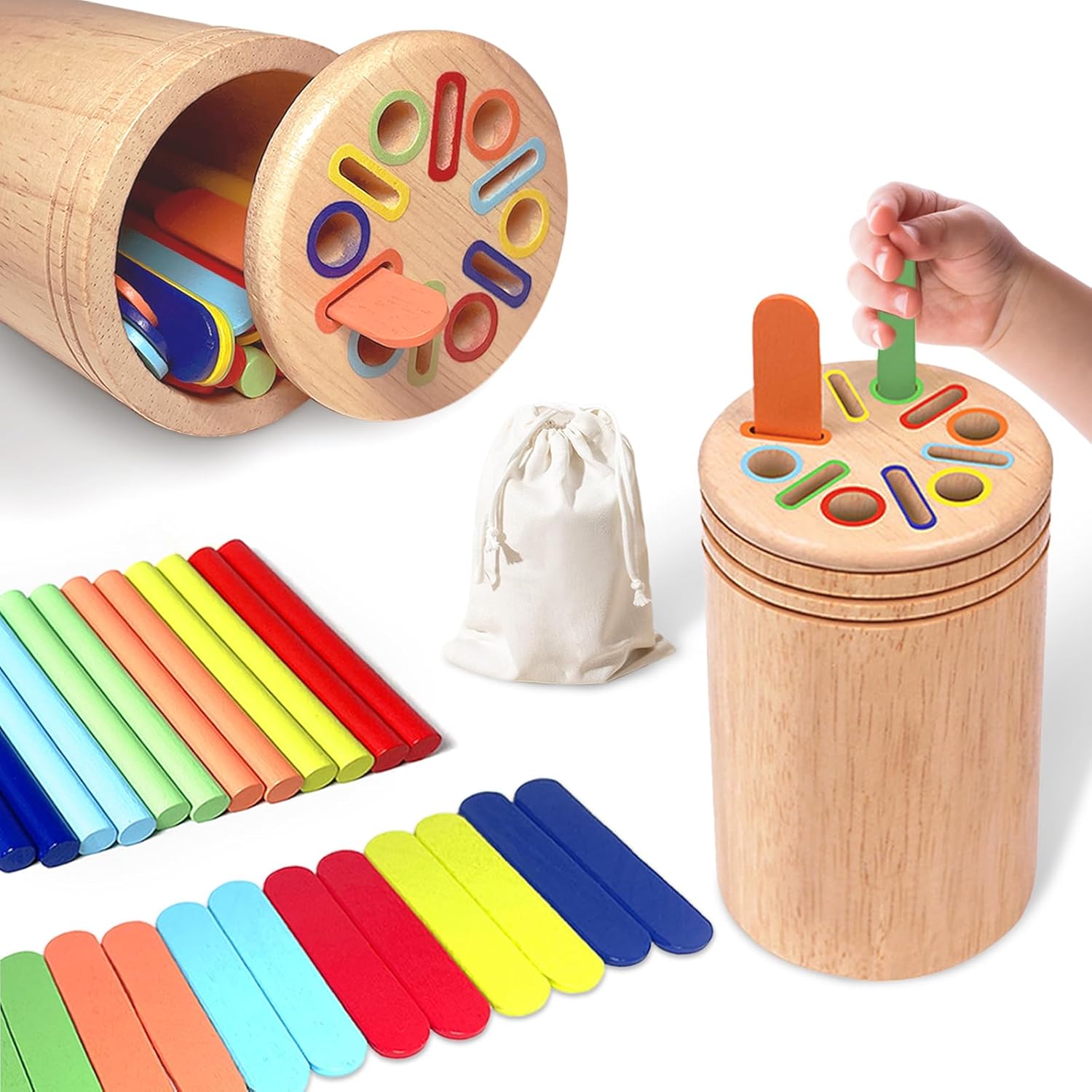 Giocattoli Montessori per Bambini di 3 Anni Giocattoli in Legno per Ordinare Monete, Bastoncini e Forme Giocattoli Educativi per Bambini Piccoli Motri