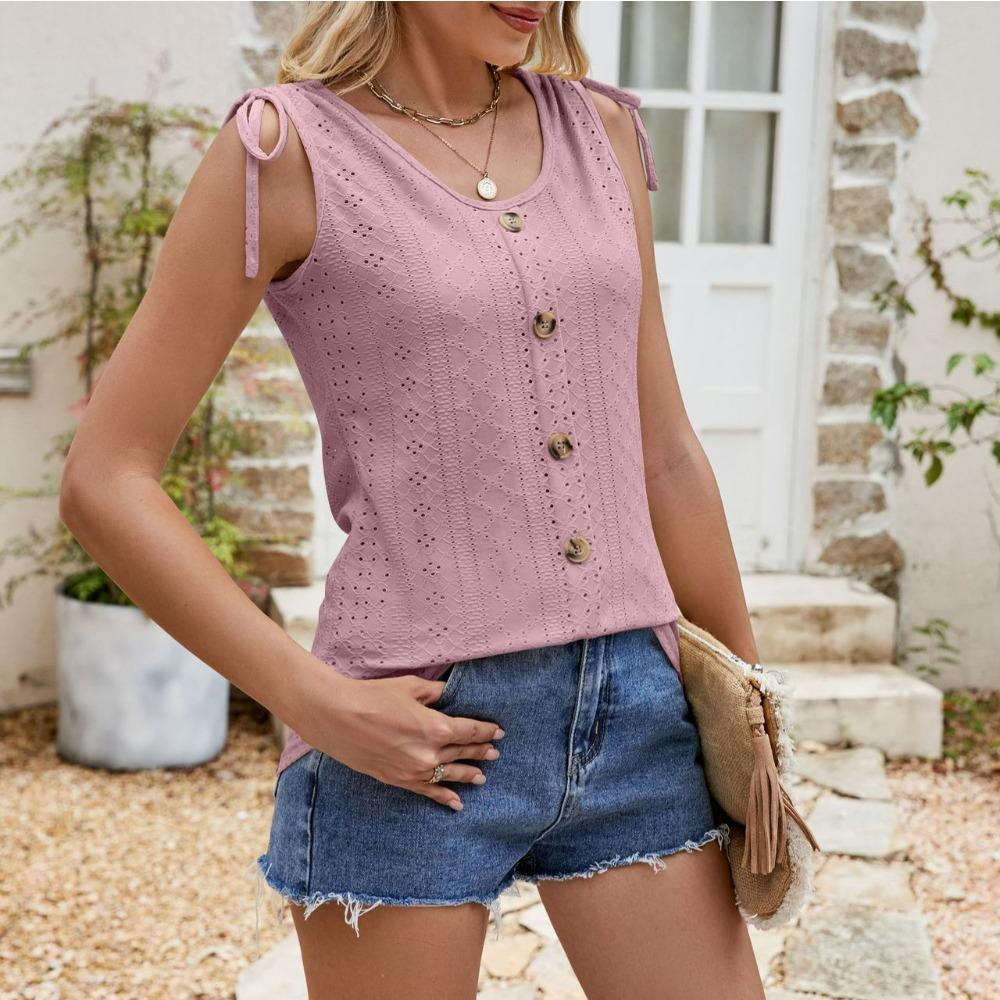 Damen Knopf Träger Einfarbig Lässig Tank Damen Sommer Locker Strand Sexy Westen Tops