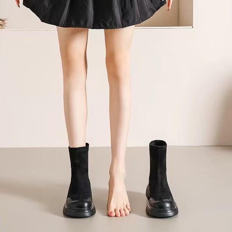 Soft leather fashion boots women's autumn and winter new retro thick-soled boots suede elastic thin boots