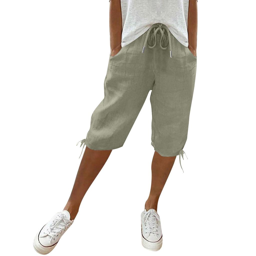 Women's Casual Pockets Elastic Drawstring Casual Pants Leg Drawstring Five Pants Pant