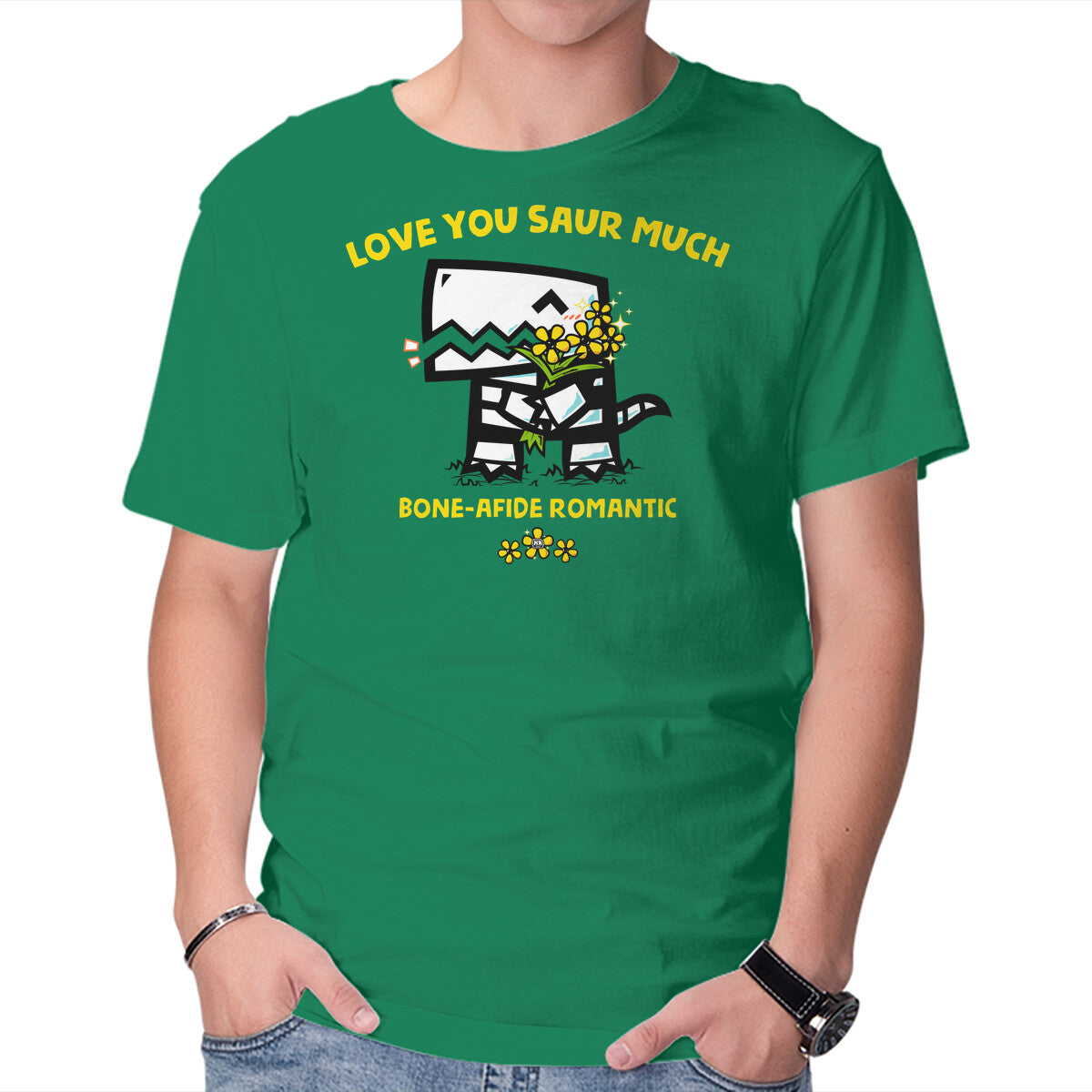 Unisex Crew Neck T-Shirt Love You Saur Much Graphic Short Sleeve Casual Tee M