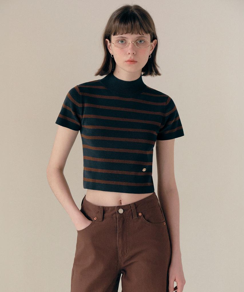 ROLAROLA Half Neck Stripe Knit Navy